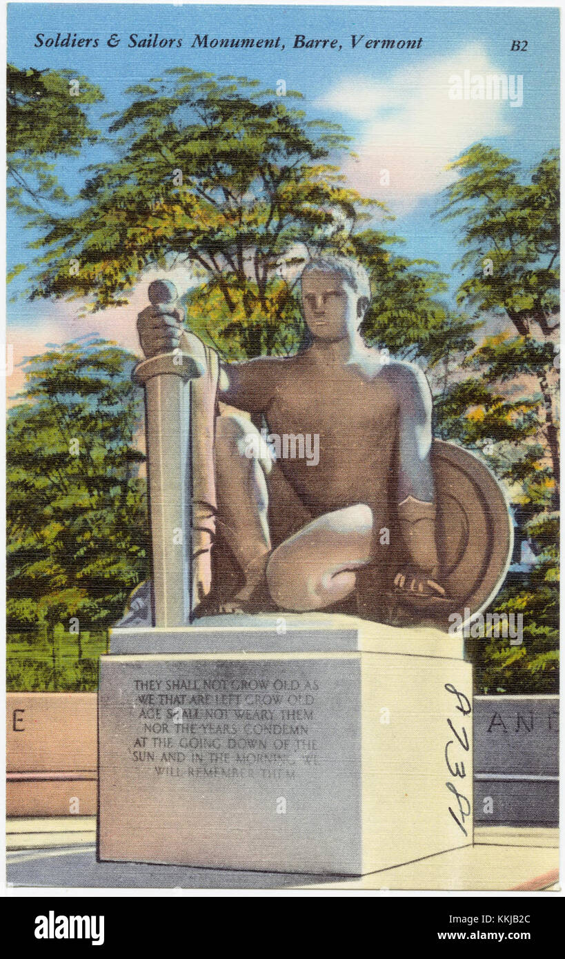 Das Soldiers and Sailors Monument in Barre, Vermont, erinnert an die einheimischen Veteranen des Bürgerkriegs. Es ist ein ikonisches historisches Gebäude, das das Opfer und den Dienst des Militärpersonals symbolisiert. Stockfoto