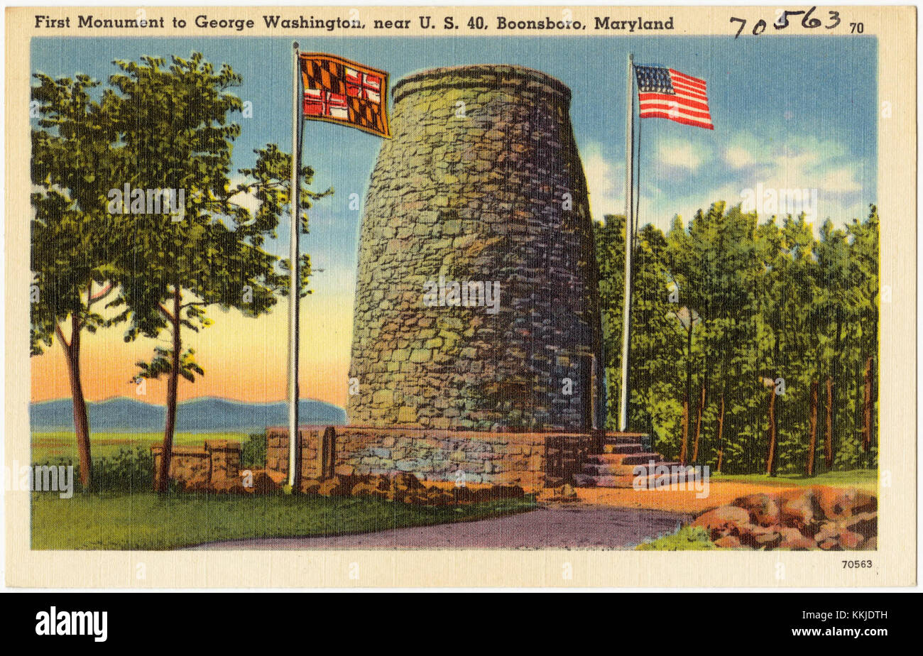 Das erste Denkmal, das George Washington gewidmet ist, befindet sich in der Nähe der US 40 in Boonsboro, Maryland, und erinnert an die frühe Geschichte und das Erbe des ersten amerikanischen Präsidenten. Stockfoto