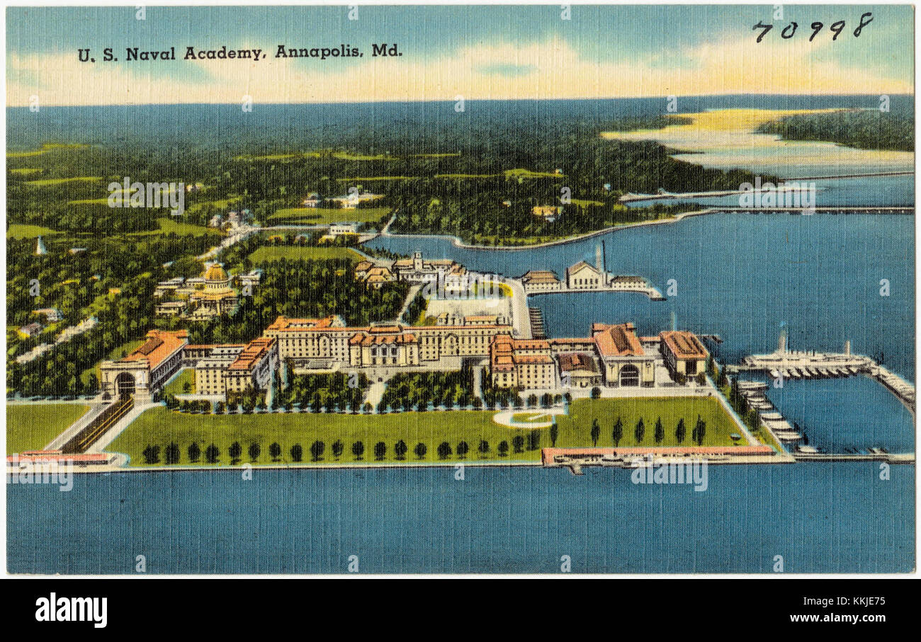 Die U.S. Naval Academy in Annapolis, Maryland, ist eine der führenden Militärakademien in den Vereinigten Staaten. Sie bildet Offiziere für die U.S. Navy und Marine Corps aus, wobei die Schwerpunkte Führung, Akademiker und militärische Disziplin liegen. Stockfoto