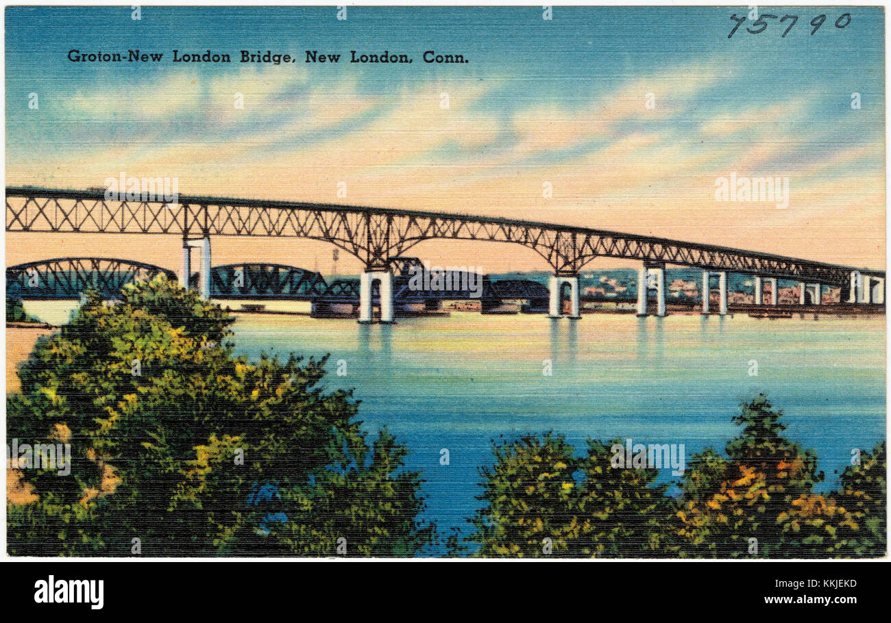 Die Groton-New London Bridge verbindet Groton mit New London, Connecticut und überquert die Themse. Es ist eine wichtige Verkehrsverbindung in der Region, deren historische Bedeutung auf seine ursprüngliche Konstruktion in den 1950er Jahren zurückgeht Stockfoto