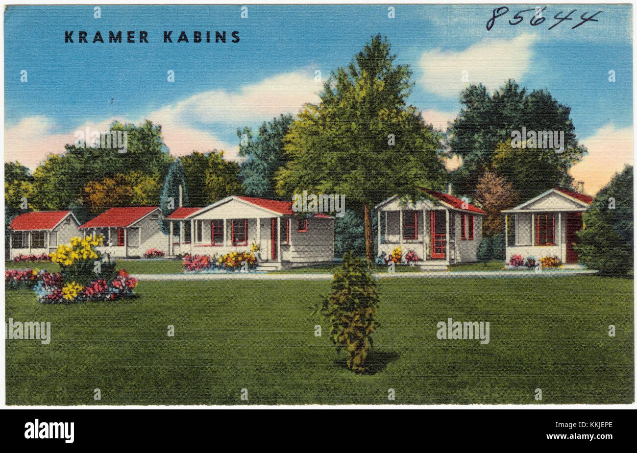 Kramer Kabins bezieht sich auf eine Reihe innovativer, vorgefertigter Häuser, die das Design und die Architektur amerikanischer modularer Häuser aus dem frühen 20. Jahrhundert zeigen. Stockfoto