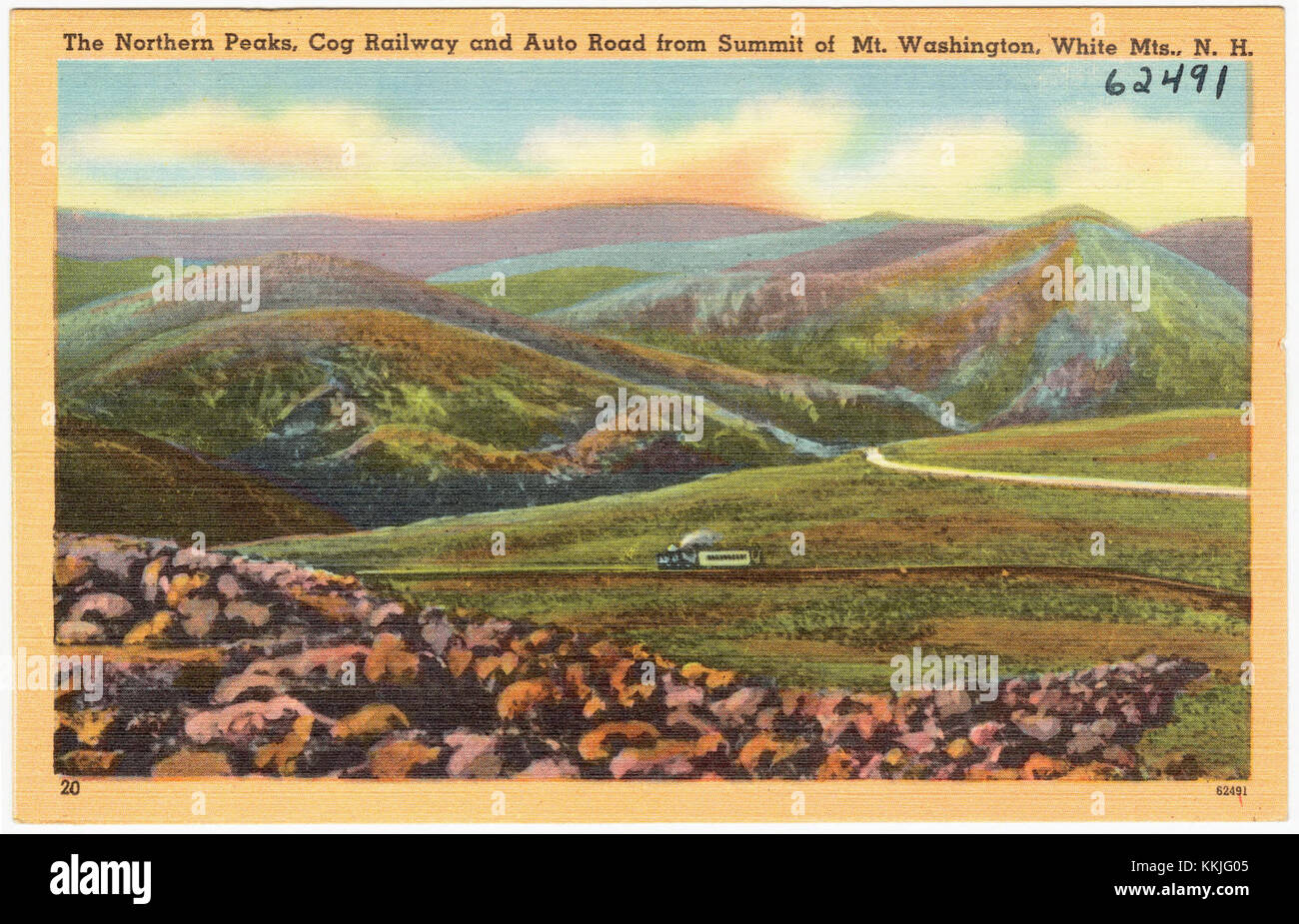 Die Northern Peaks, Cog Railway und Auto Road vom Gipfel des Mt. Washington, White MTS., N.H (62491) Stockfoto