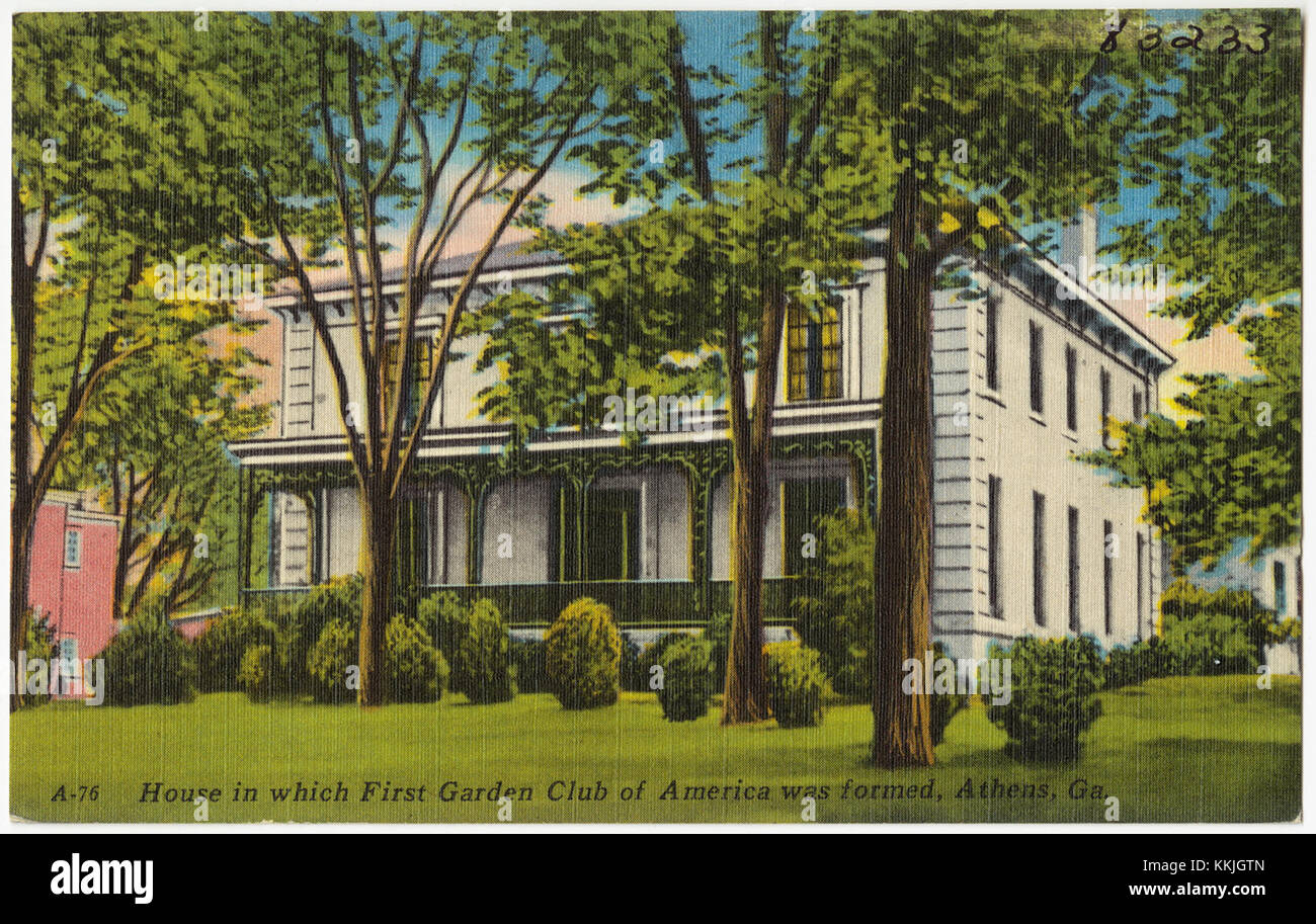 Dieses Haus in Athen, Georgia, ist historisch bedeutsam als Ort, an dem der erste Garden Club of America gegründet wurde. Sie stellt den Beginn der nationalen Bewegung für Gartenvereine und Gartenvereine in den Vereinigten Staaten dar. Stockfoto