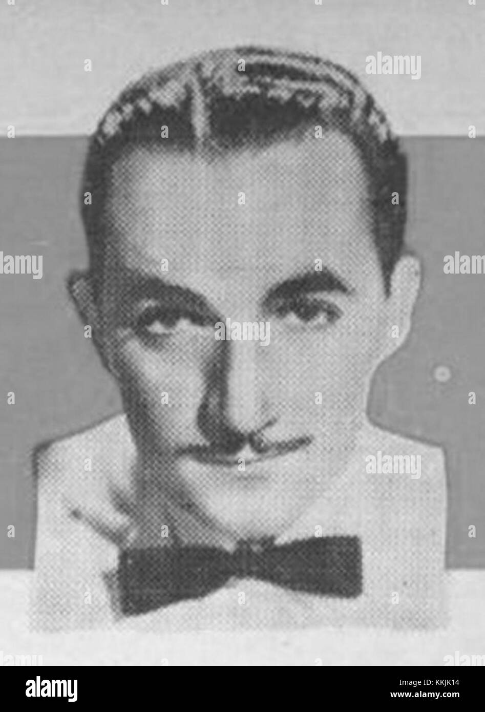 Eine Vintage-Werbetafel, die Shep Fields und sein Orchester fördert und die musikalische Unterhaltungsszene der damaligen Zeit widerspiegelt. Stockfoto