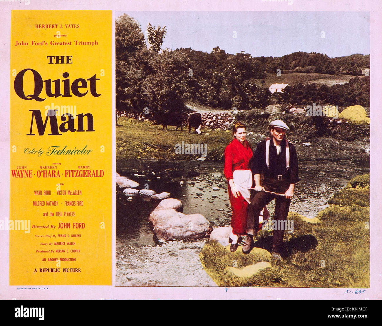 Die Lobbykarte für „The Quiet man“ ist ein Werbestück aus dem berühmten Film der 1950er Jahre, das ein Schlüsselbild aus der Veröffentlichung des Films darstellt. Stockfoto