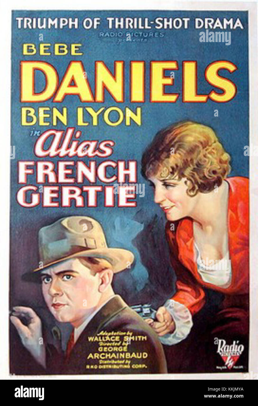 Dieses Poster zeigt den Film Alias French Gertie aus dem Jahr 1919, einen Stummfilm mit Margaret Livingston. Er zeigt das Werbematerial des Films aus dem frühen 20. Jahrhundert. Stockfoto