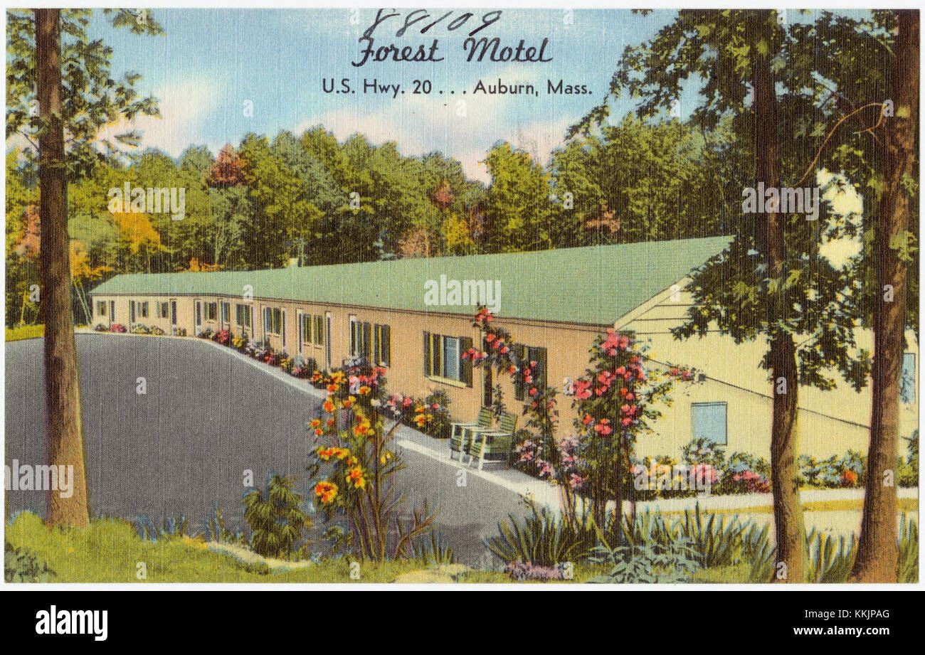 Bild des Forest Motel am U.S. Highway 20 in Auburn, Massachusetts, identifiziert mit Code 88109. Stockfoto