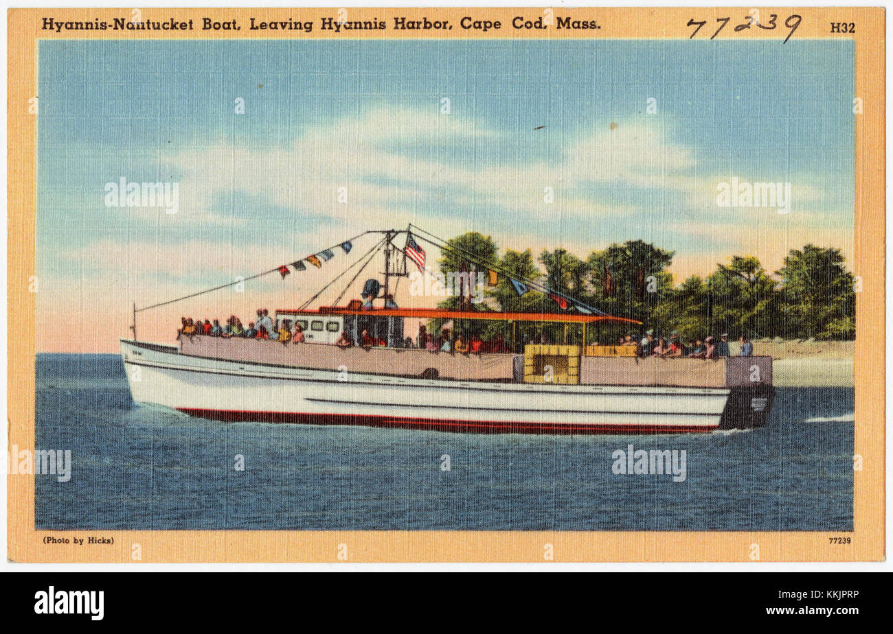 Das Hyannis-Nantucket-Boot legt von Hyannis Harbor, Cape Cod, Mass ab und unterstreicht seine Rolle im regionalen Transport zwischen Cape Cod und Nantucket. Stockfoto