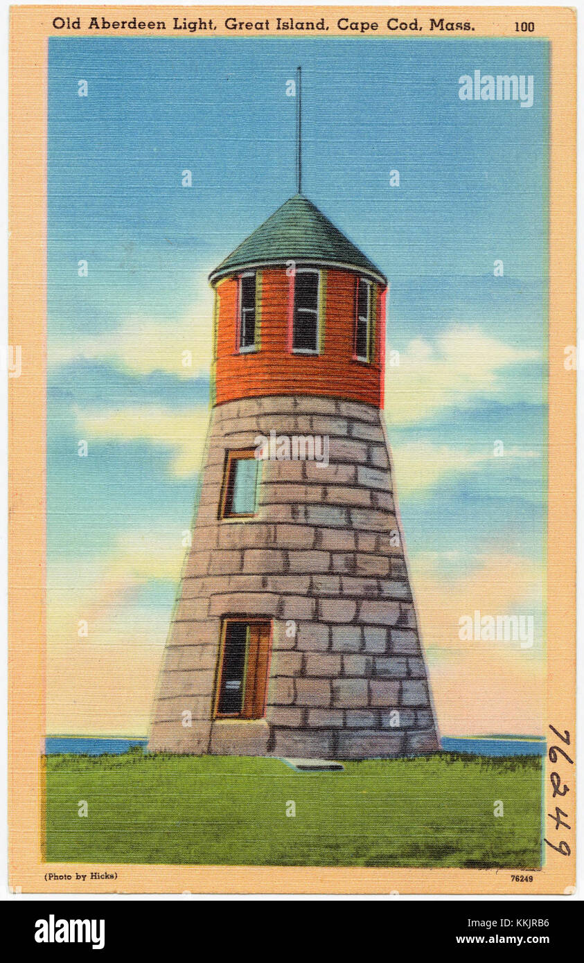 Das Old Aberdeen Light auf Great Island in Cape Cod, Massachusetts, ist ein historischer Leuchtturm, der als wichtige Navigationshilfe diente. Es ist einer der vielen Leuchttürme in der Region mit einer reichen maritimen Geschichte. Stockfoto