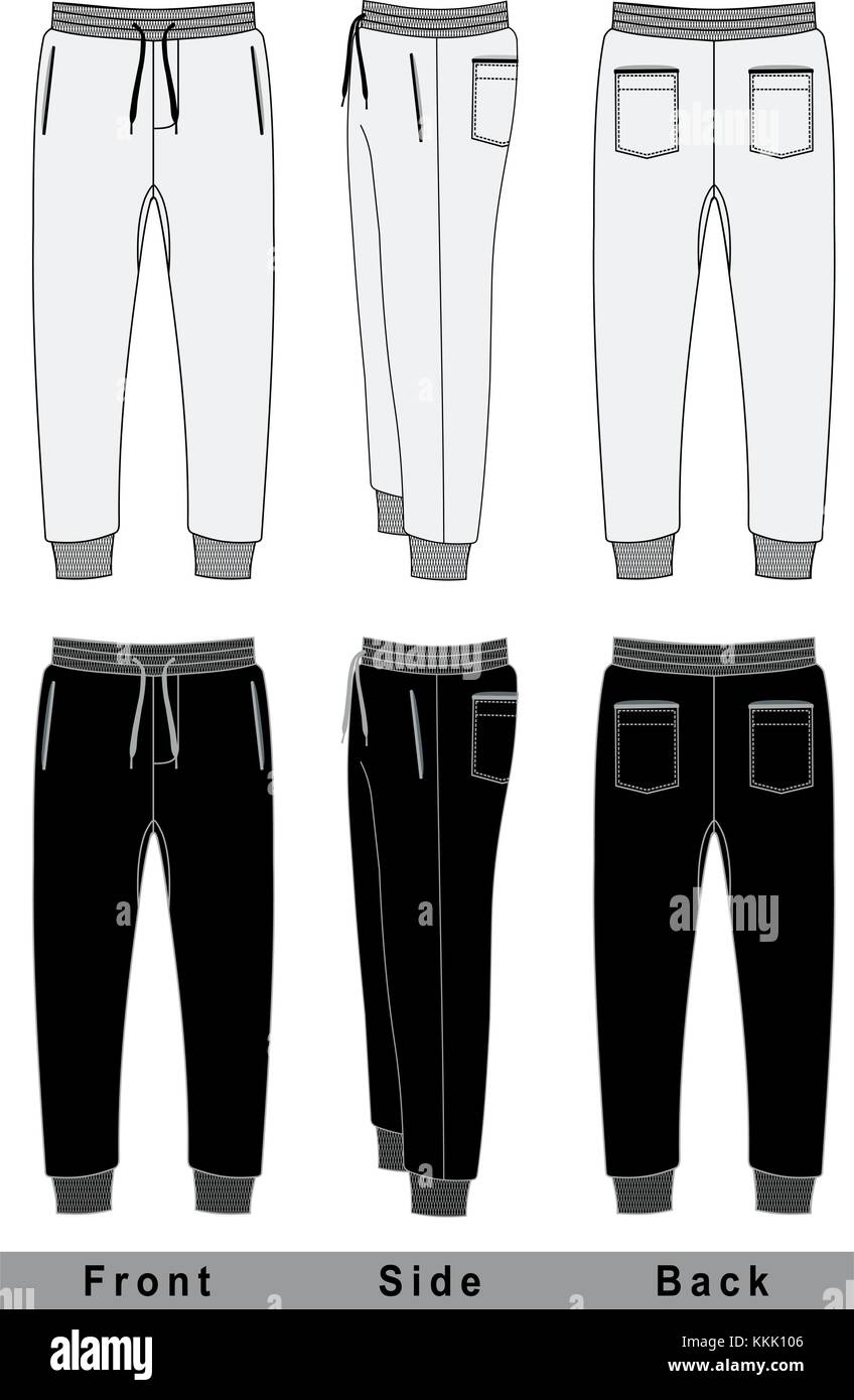 Einfarbige Hosenschablone, Vorder- und Rückansicht, Vektorgrafik Stock Vektor