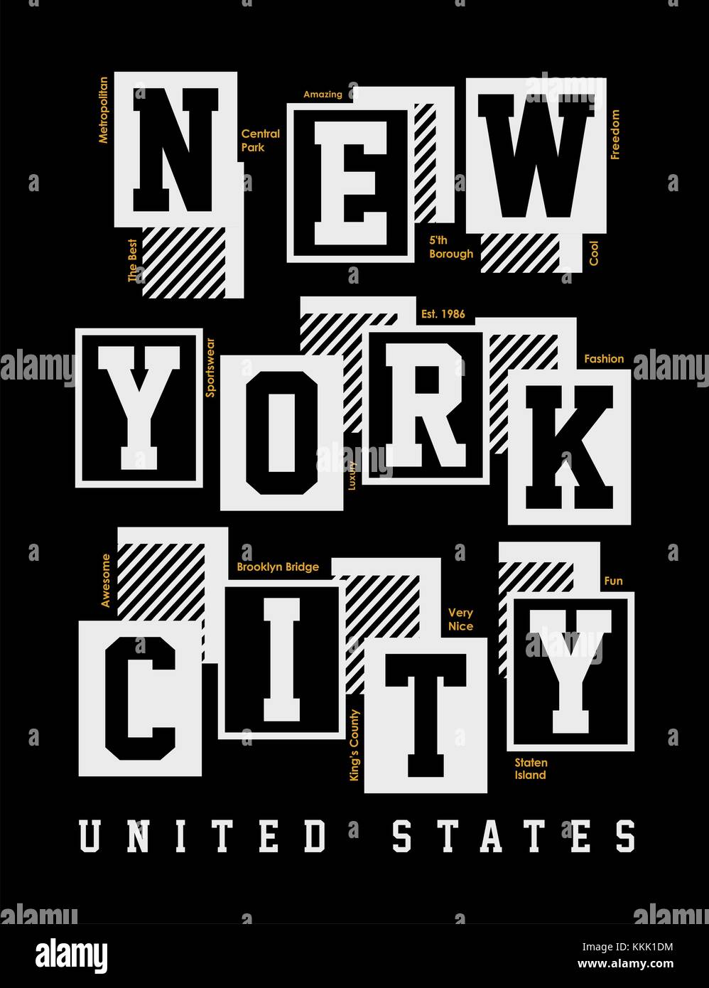 New york City Design für T-Shirts, Etiketten, Poster und itc Stock Vektor