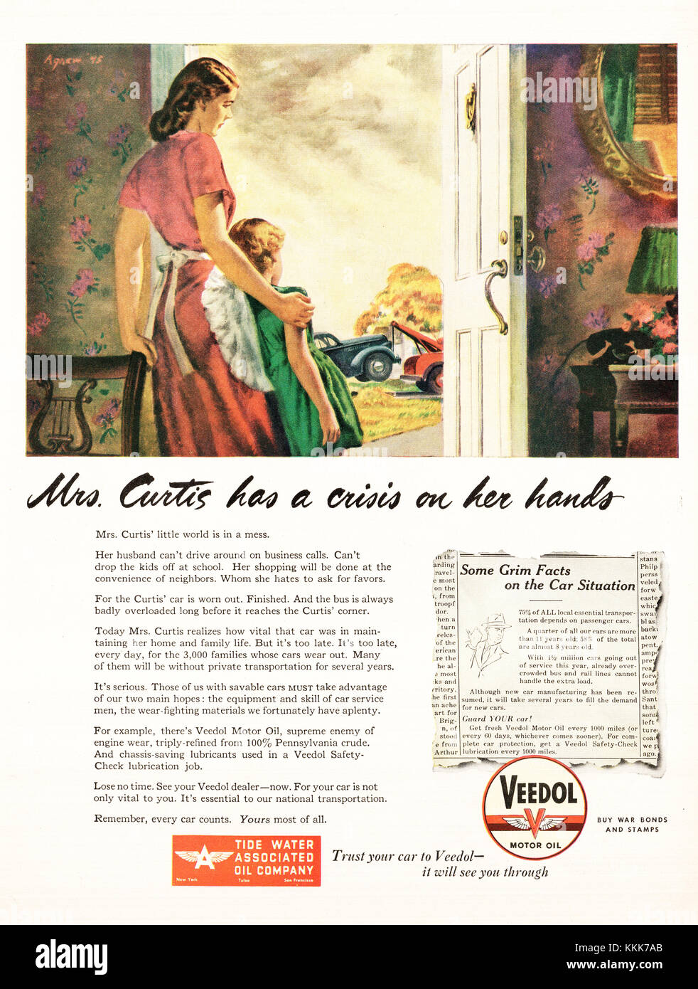 1945 US-Magazin Veedol Motor Öl Anzeige Stockfoto