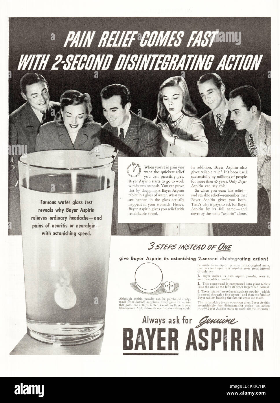 1945 US-Magazin Bayer Aspirin Anzeige Stockfoto