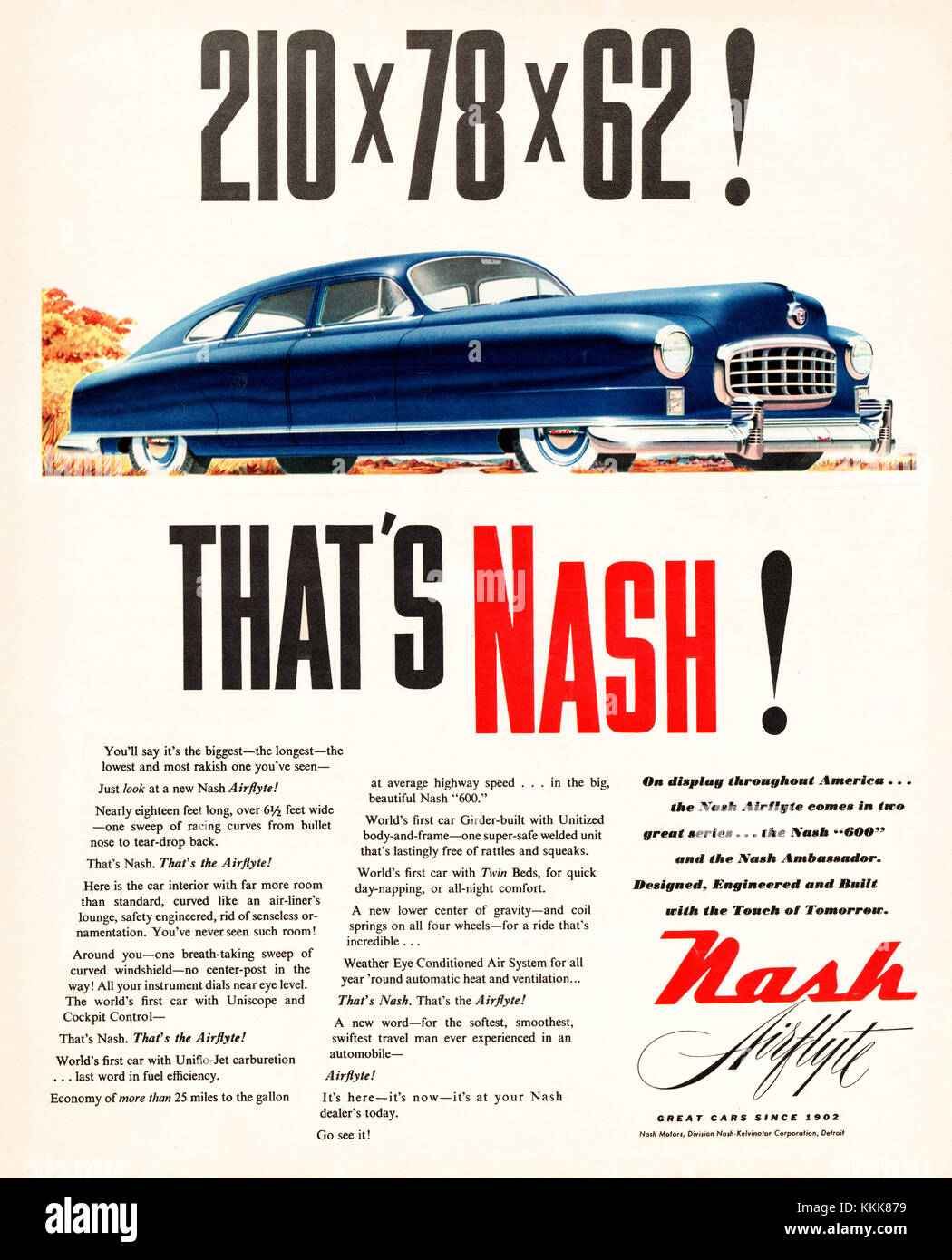 1948 US-Magazin Nash Autos Anzeige Stockfoto
