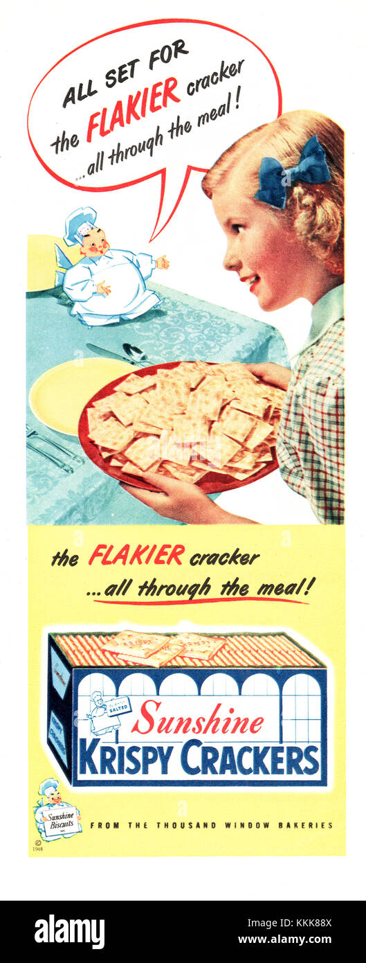1948 US-Magazin Sonnenschein Krispy Cracker Advert Stockfoto