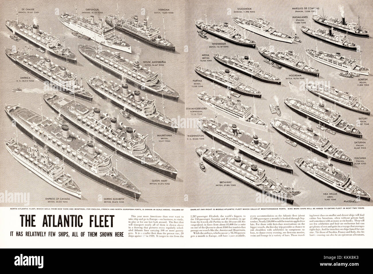 1948 Abbildung: Atlantic Passagierschiff Flotte Stockfoto
