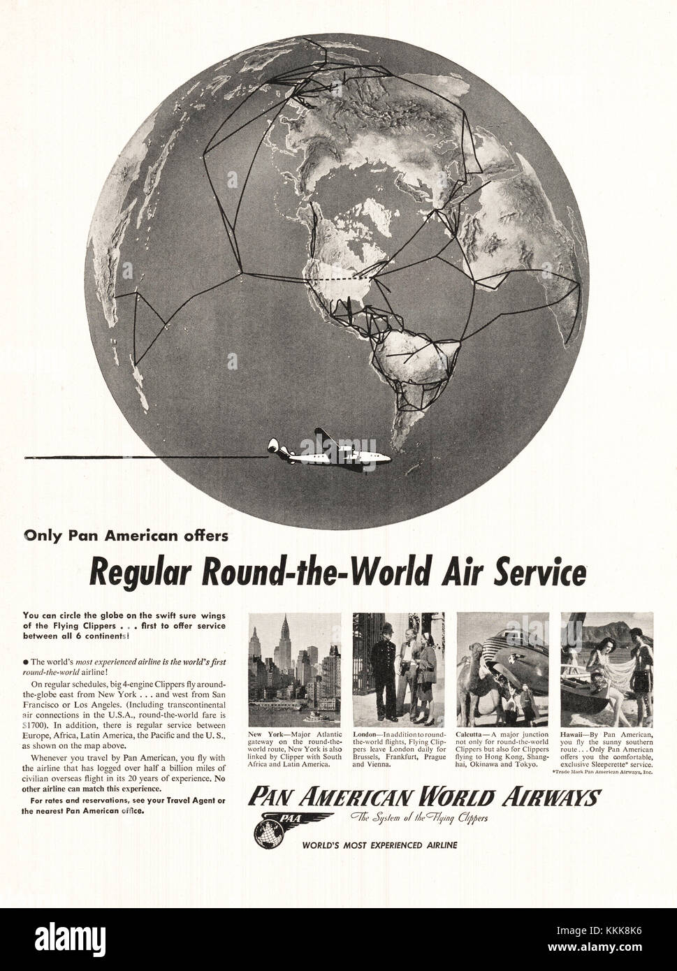1948 US-Magazin Pan American World Airways Anzeige Stockfoto