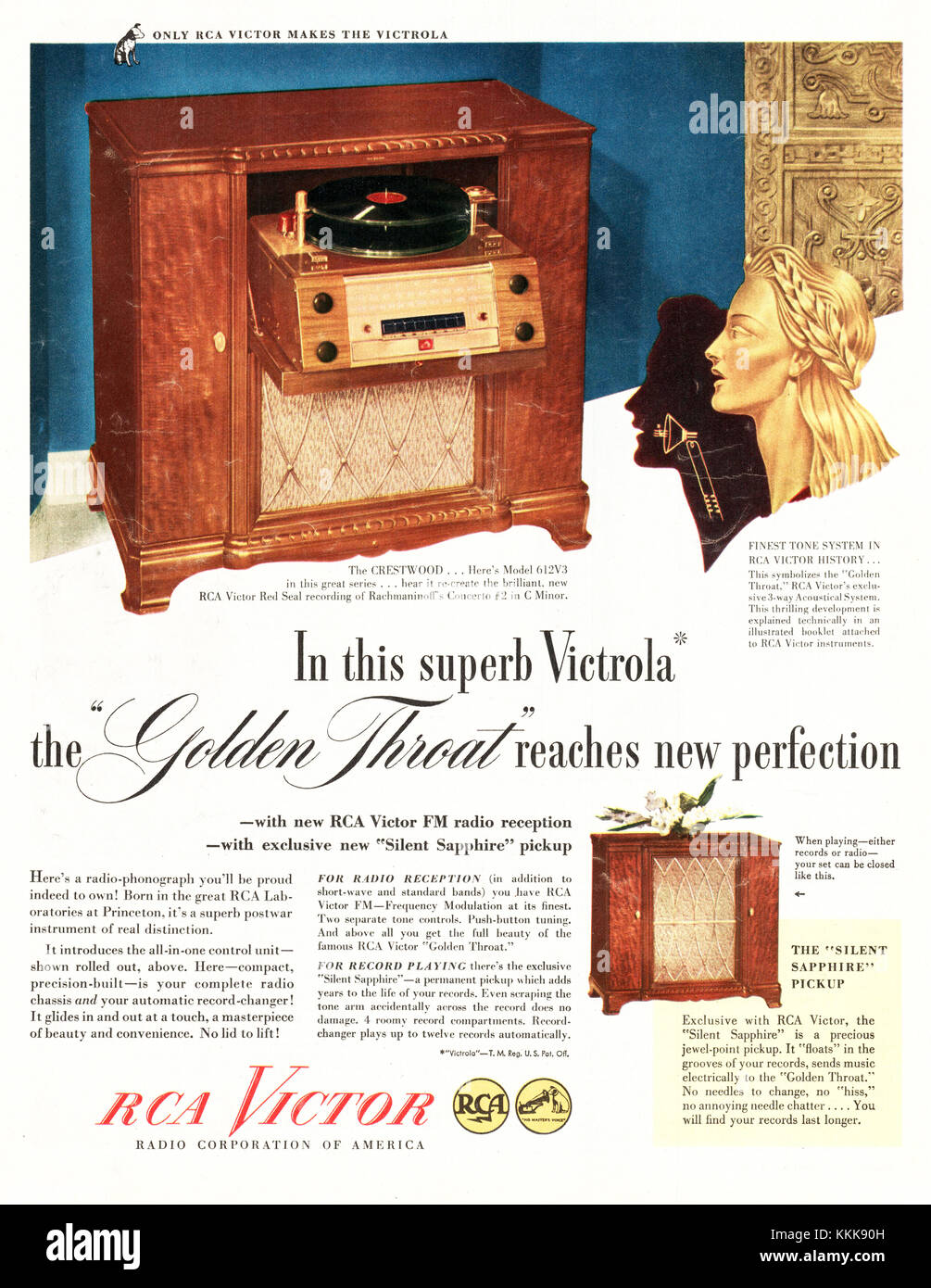 1947 US-Magazin RCA Victor Radio und Plattenspieler Anzeige Stockfoto