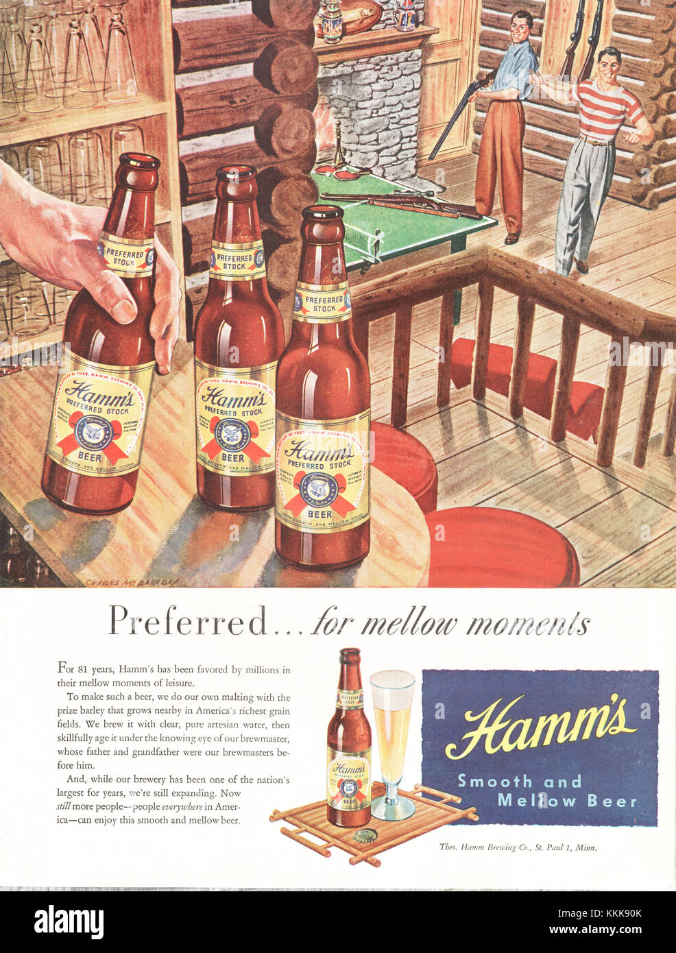1947 US-Magazin Hamm's Beer Anzeige Stockfoto
