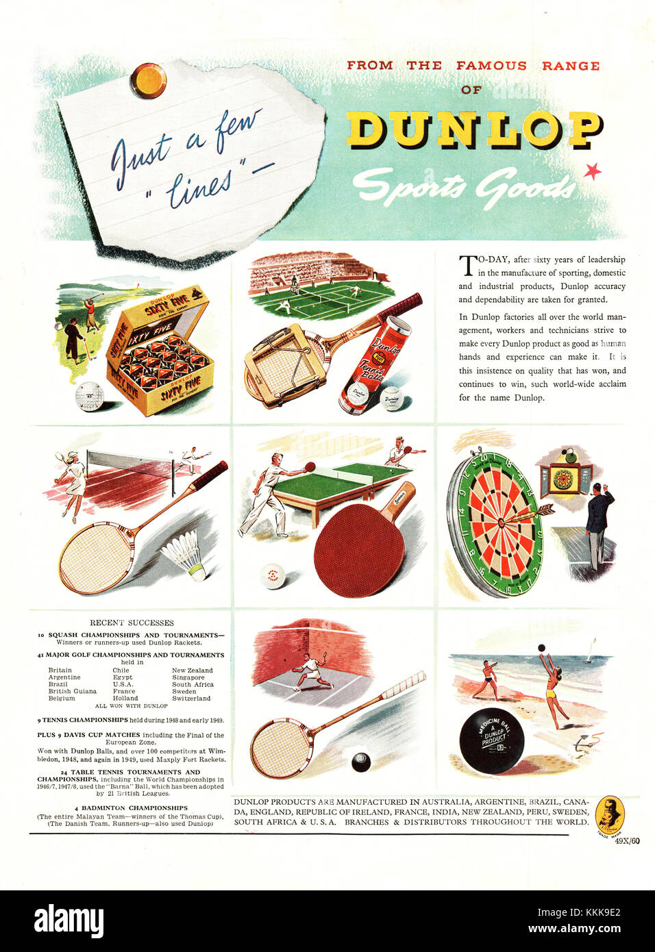 1949 US-Magazin Dunlop Sport Anzeige Stockfoto
