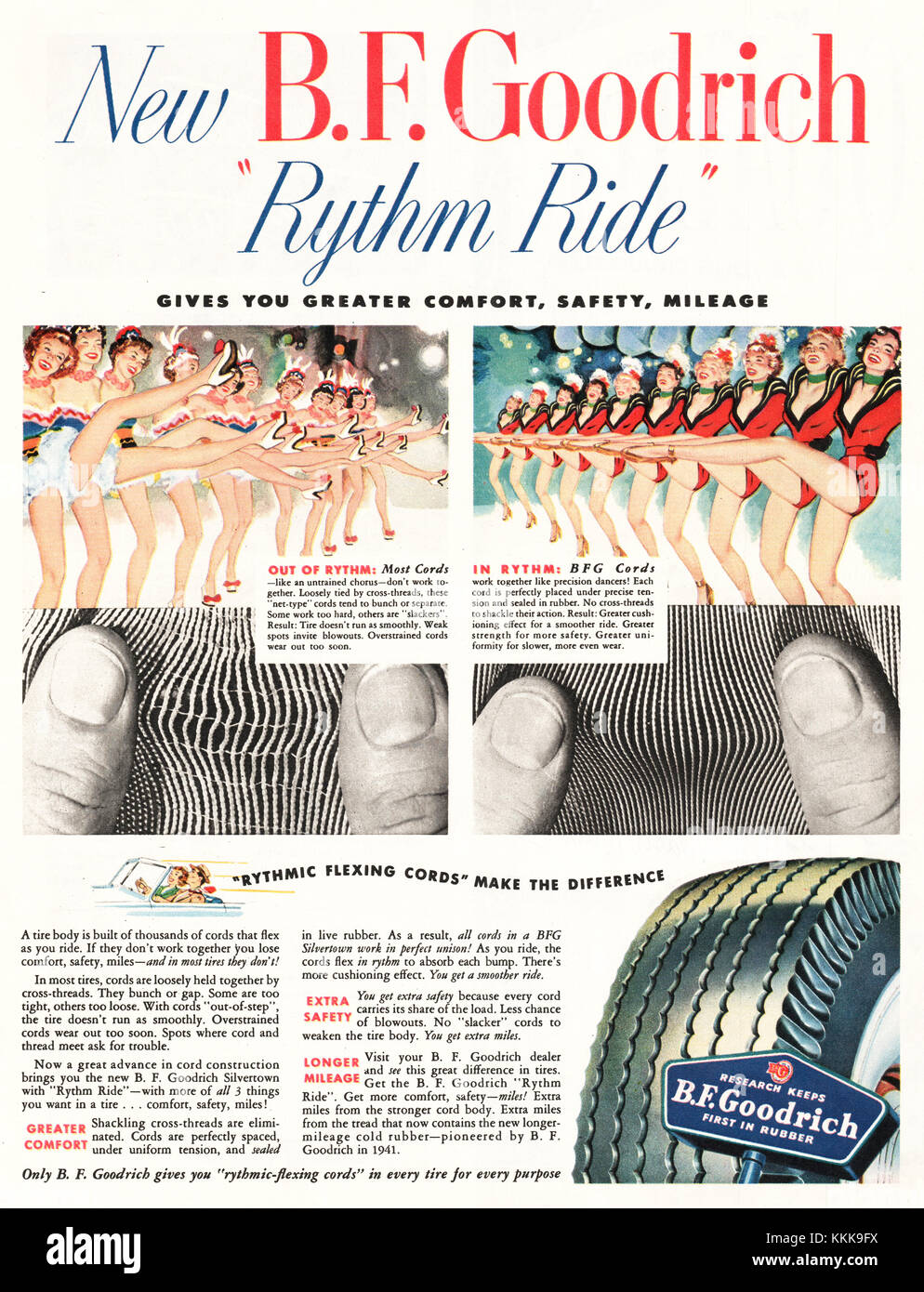 1949 US-Magazin B.F. Goodrich Reifen Anzeige Stockfoto
