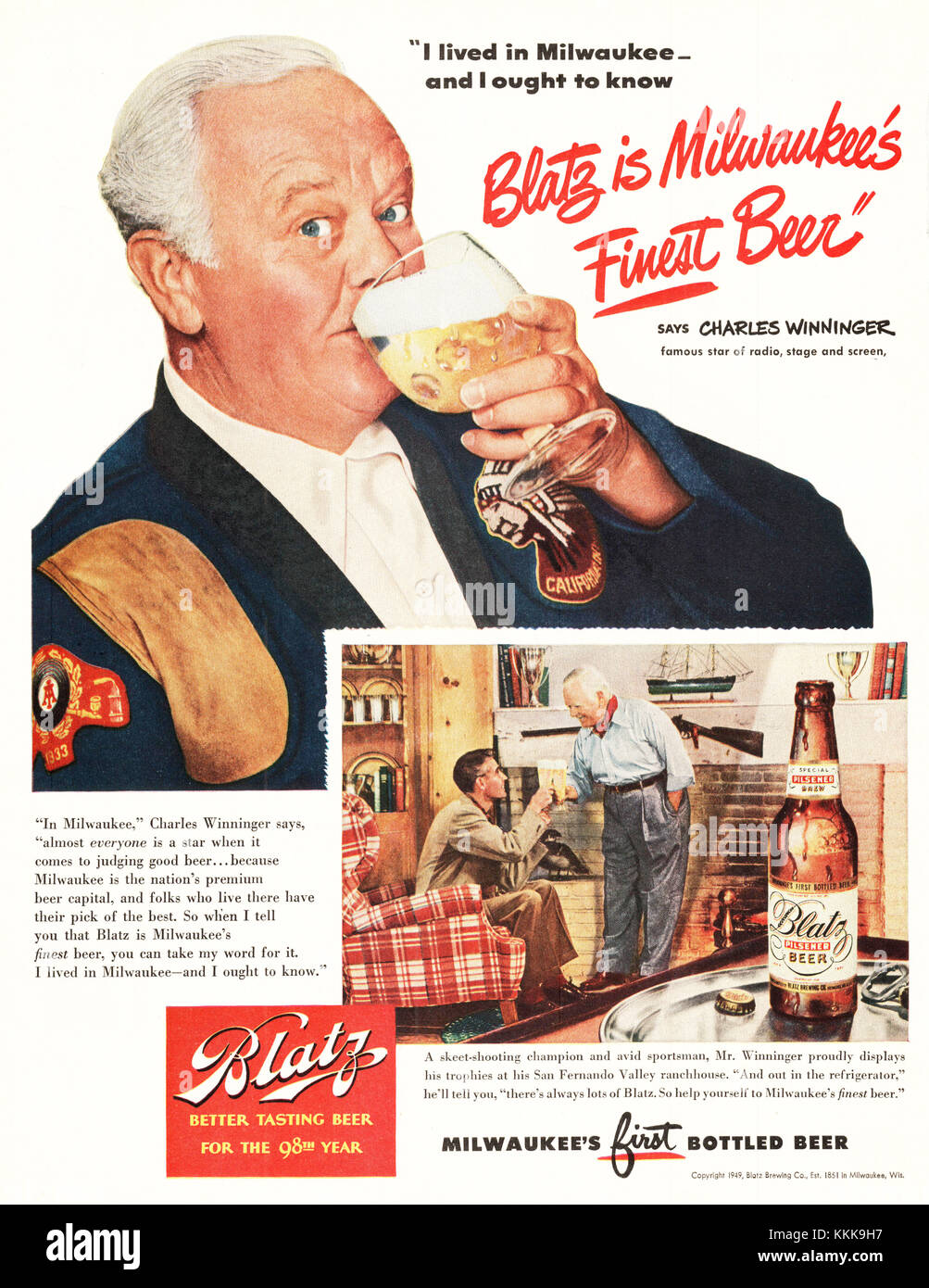 1949 US-Magazin Anzeige Blatz Bier Stockfoto