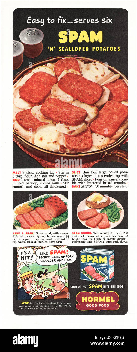 1949 US-Magazin Hormel Spam Anzeige Stockfoto
