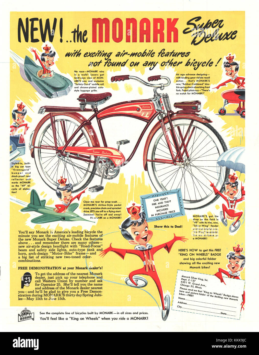 1949 US-Magazin Monark Fahrräder Anzeige Stockfoto