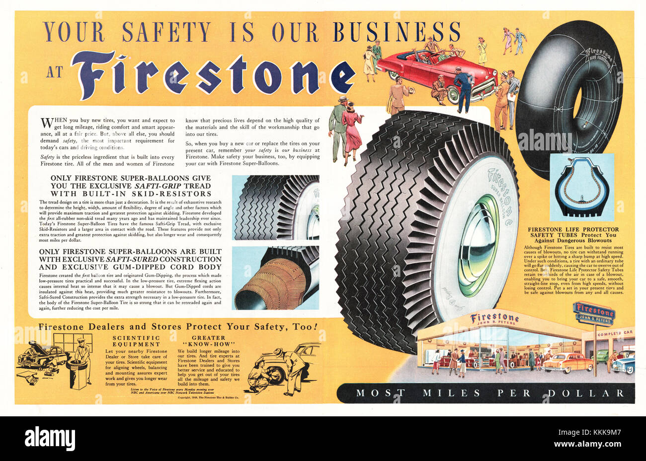 1949 US-Magazin Firestone Reifen Anzeige Stockfoto