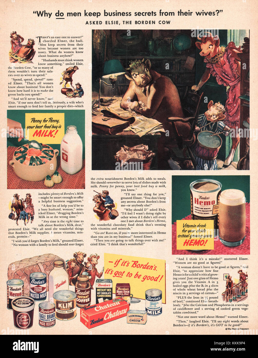 1949 US-Magazin Borden Milcherzeugnisse Advert Stockfoto