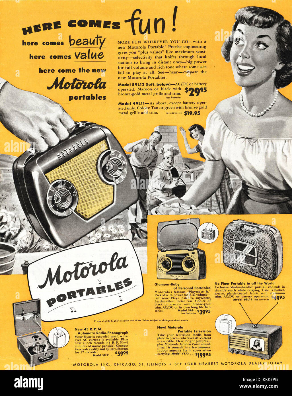 1949 US-Magazin Motorola portable Radio Anzeige Stockfoto
