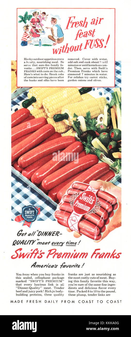 1949 US-Magazin Swift Frankfurter Advert Stockfoto