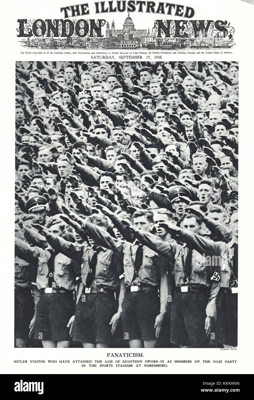 1938 UK Magazine Illustration Hitler Jugend in Nürnberg Stockfoto