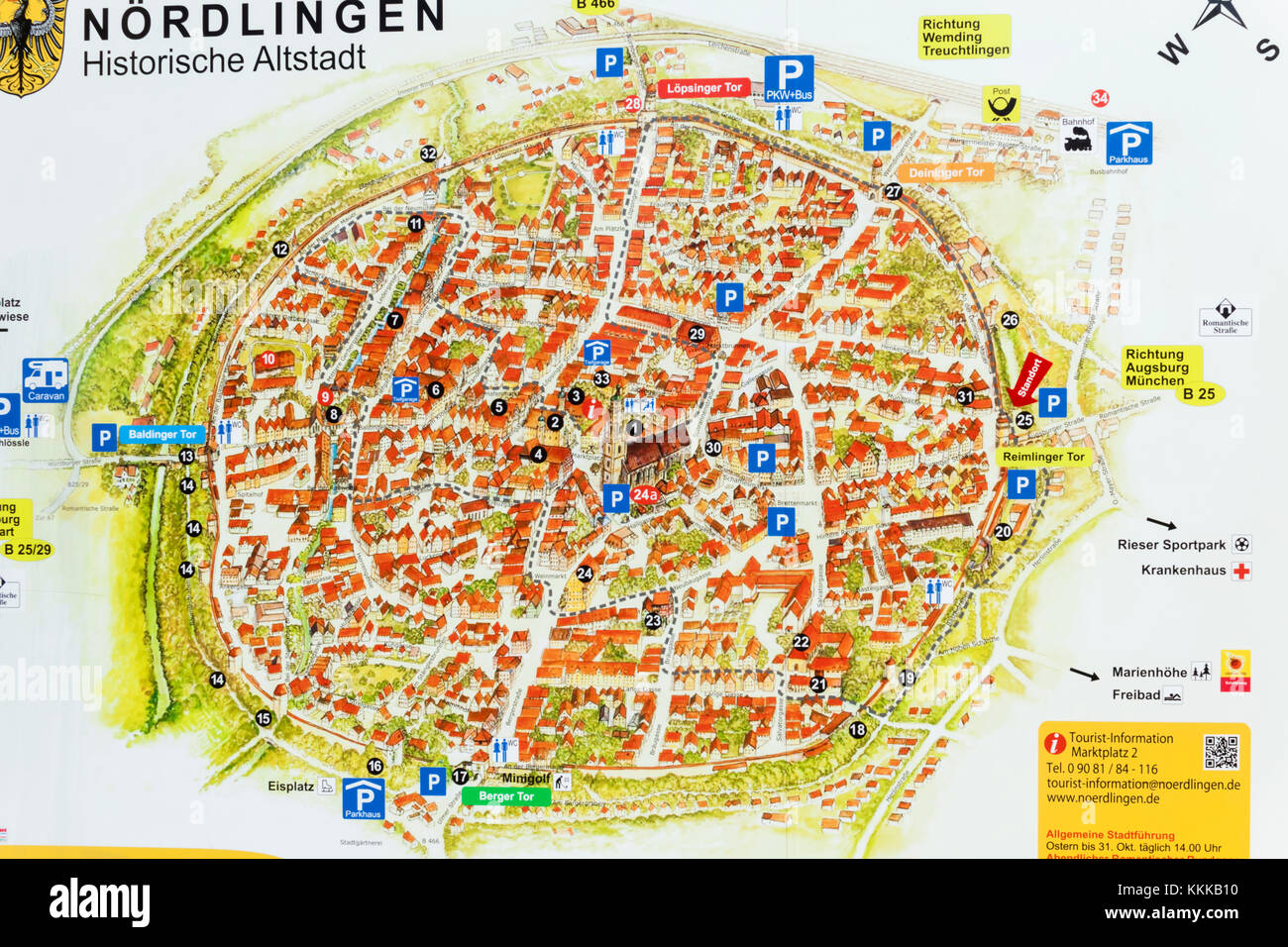 Deutschland, Bayern, Romantische Straße, Nördlingen, Nördlingen Stadtplan Stockfoto
