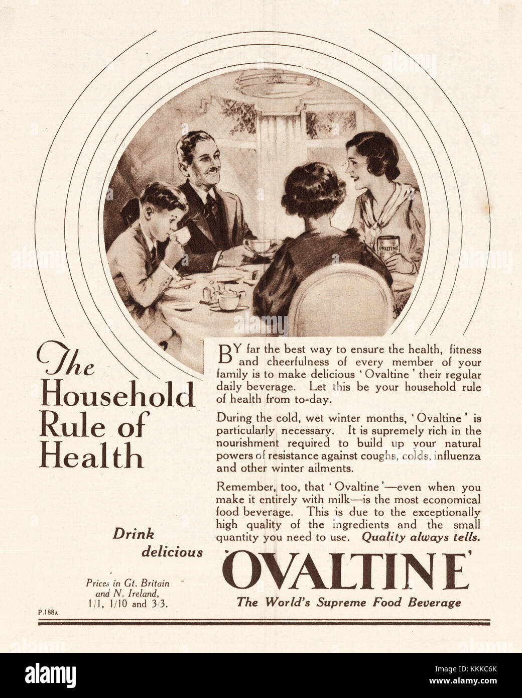 1936 UK Magazin Ovomaltine Werbespot Stockfoto