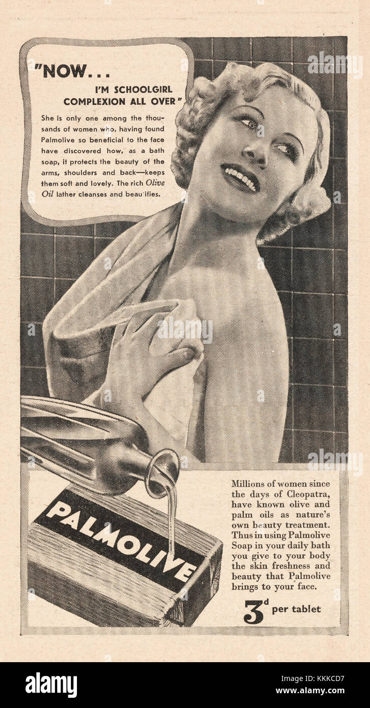 1936 UK Magazin Palmolive Seife Advert Stockfoto