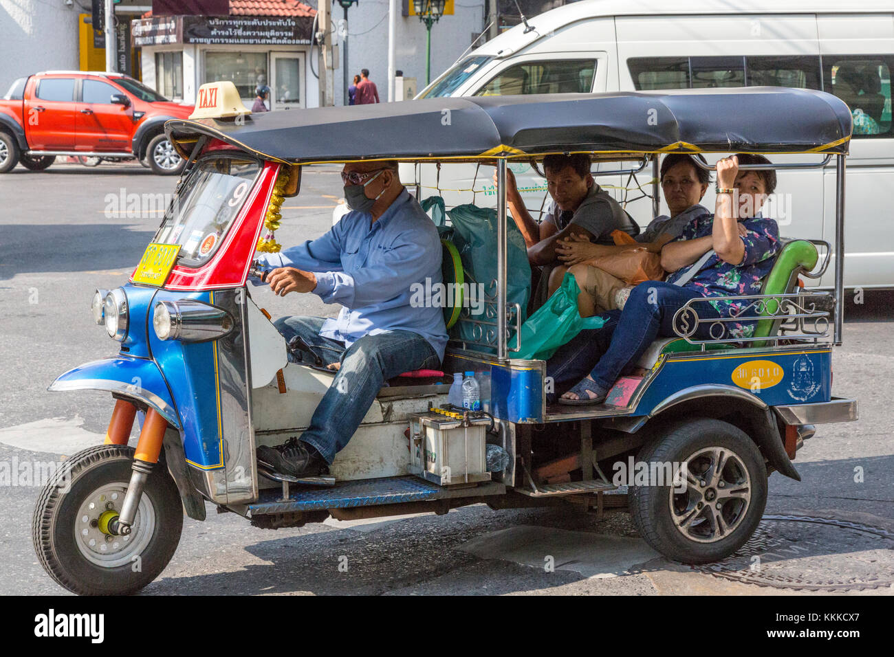 Bangkok, Thailand. Dreirädrigen Tuk-tuks, Taxi Transport. Stockfoto