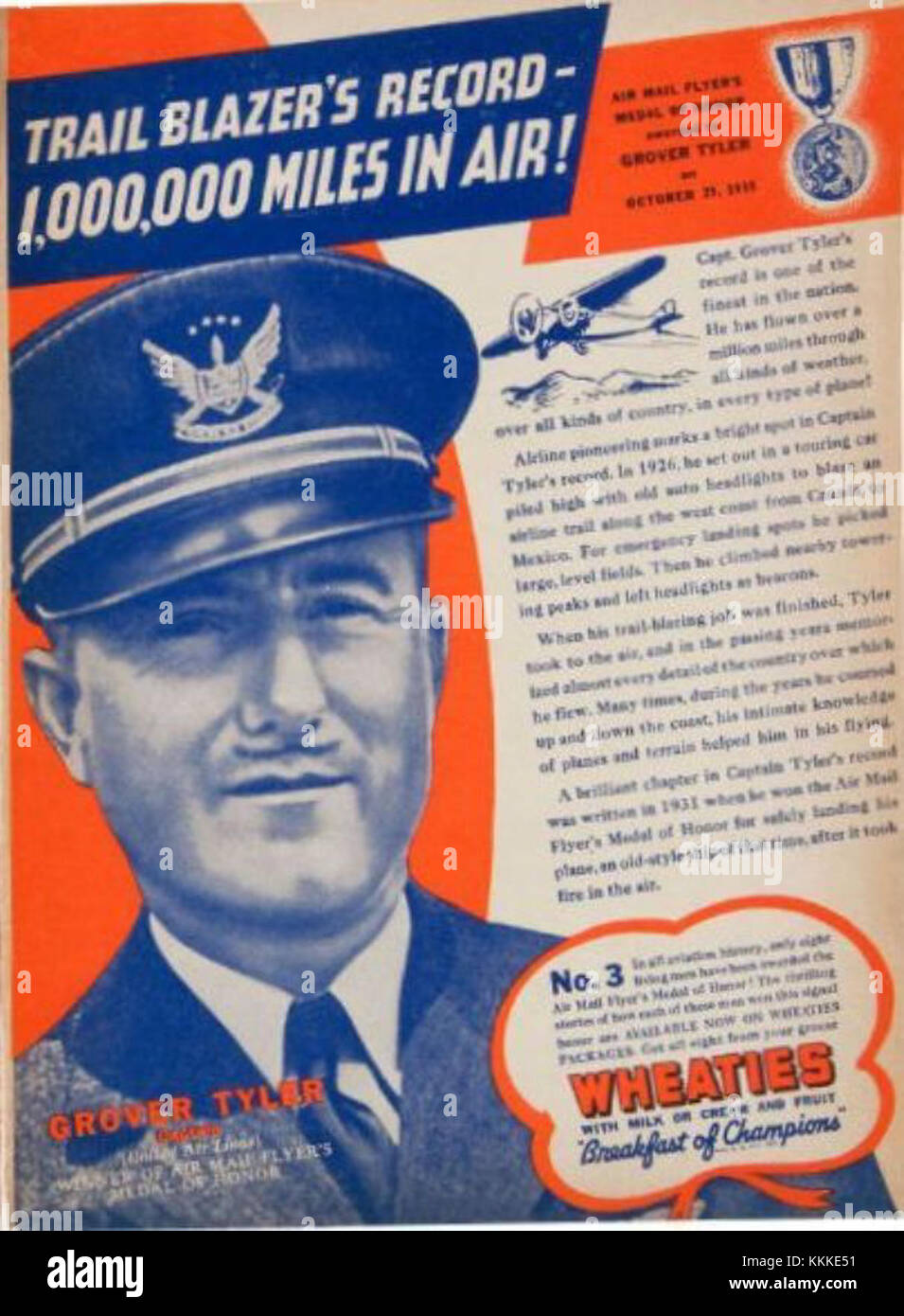 Wheaties 3 von 8, Airmail Flyers Medal of Honor Serie (Grover C Tyler) Stockfoto