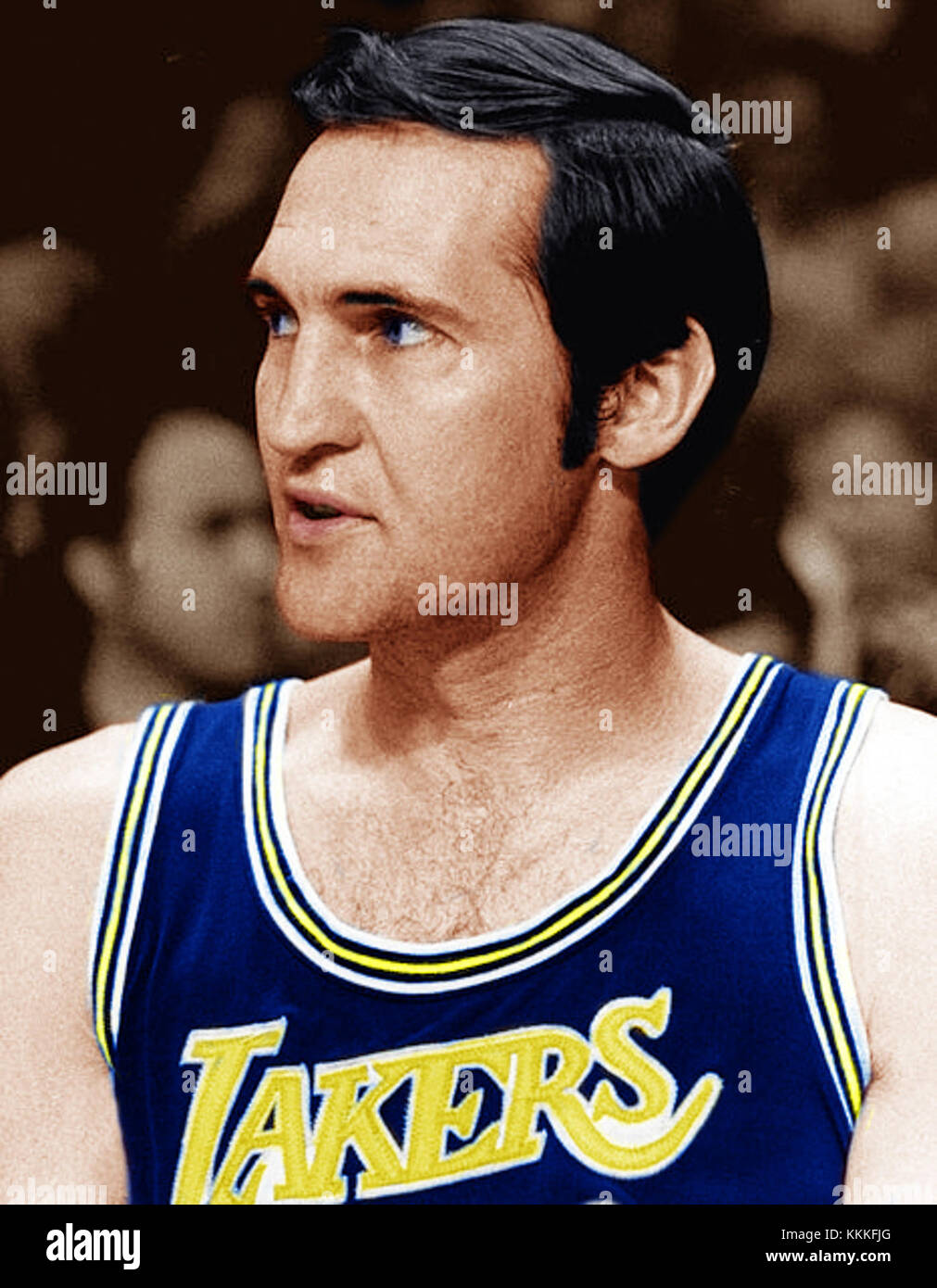 Jerry West, ein legendärer Basketballspieler für die Los Angeles Lakers, half dem Team bei der NBA-Meisterschaft 1972 zum Sieg zu führen. West war bekannt für seine Fähigkeiten und Führung und war eine Schlüsselfigur für den Erfolg der Lakers in den 1970er Jahren Stockfoto