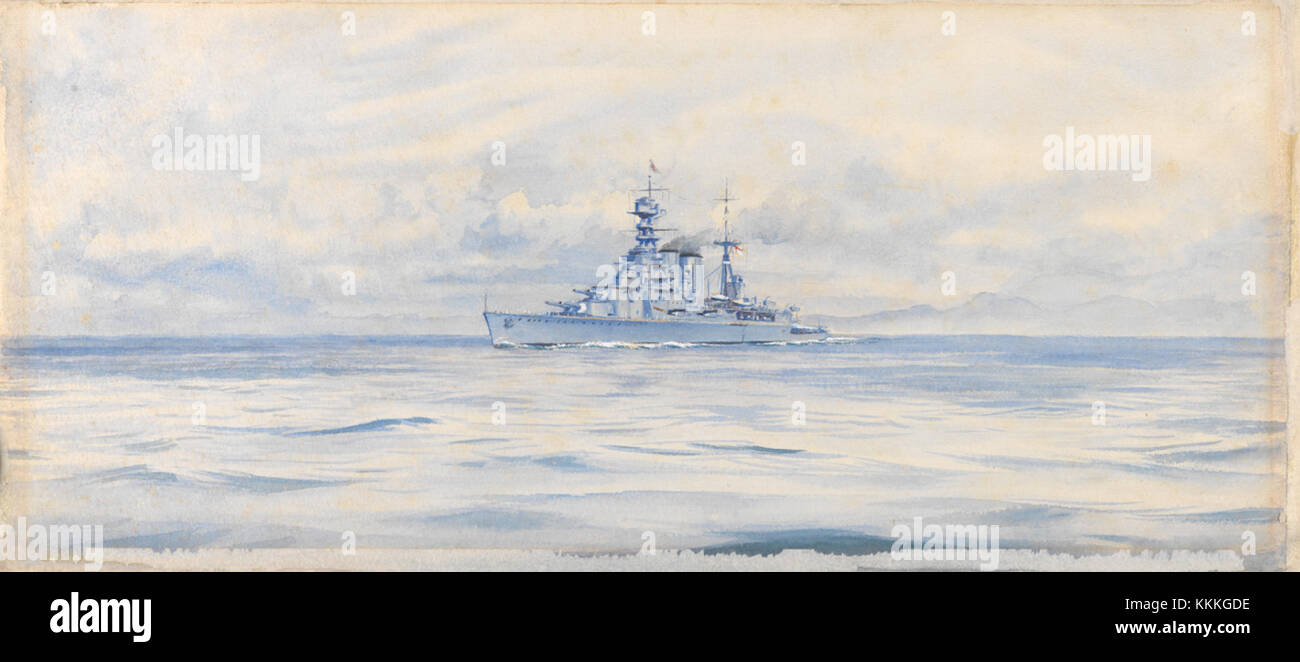 Die H.M.S. Hood, ein britisches Kriegsschiff um 1928, ist in diesem historischen Bild zu sehen, das Teil der Royal Museums Greenwich Collection ist und die Geschichte der Marine beleuchtet. Stockfoto