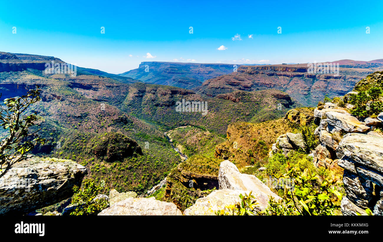 Der Blyde River fließt durch den Blyde River Canyon entlang der Panorama Route in der südafrikanischen Provinz Mpumalanga Stockfoto