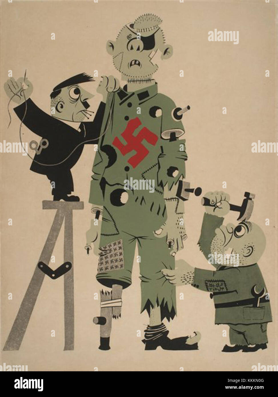 Siebdruck-Poster von unbekannten Künstler - Hitler und Mussolini Patching zusammen Nazi-Soldat- Stockfoto