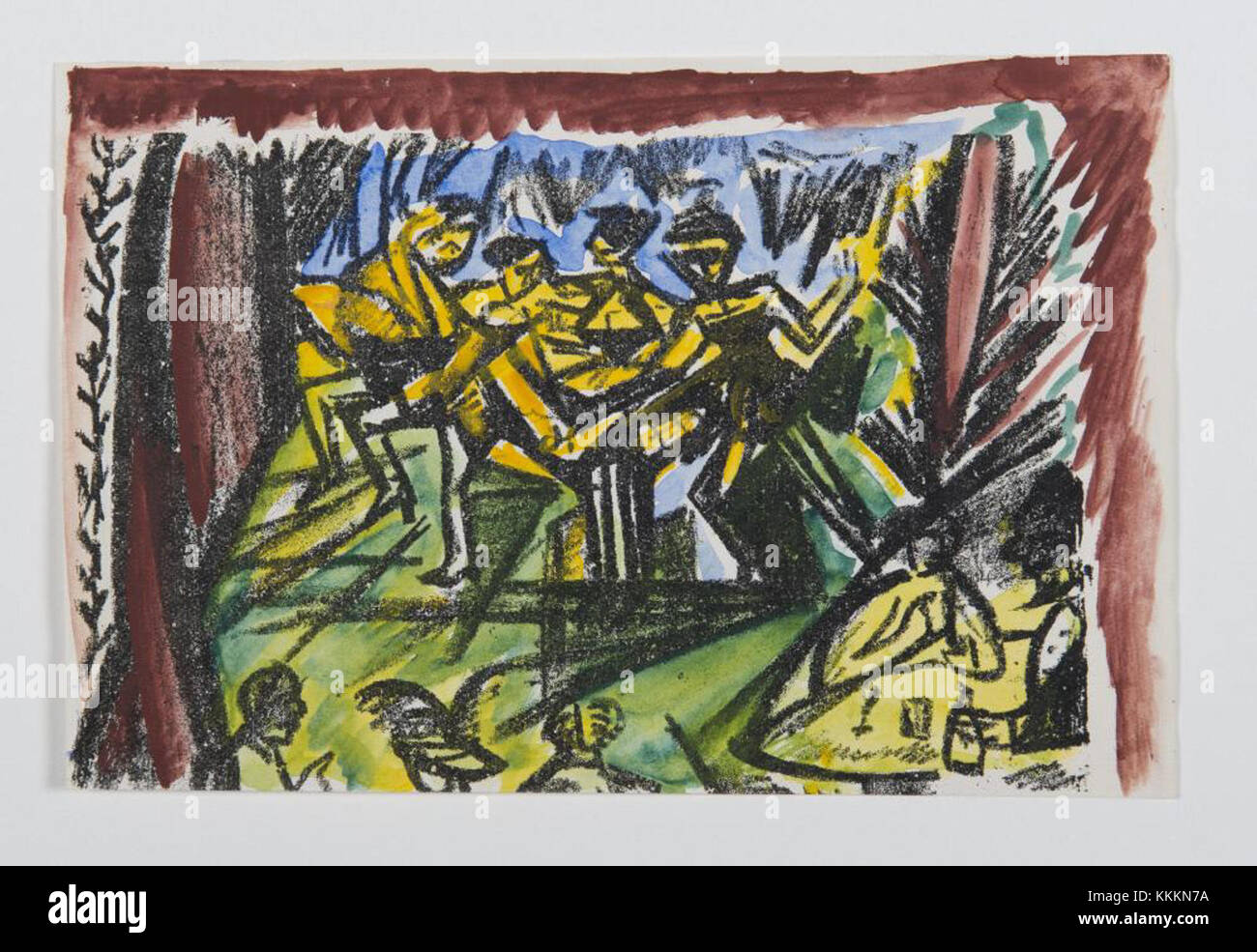 Diese farbige Seite von *Little Duck's Nest of Bad Words*, einem Kunstbuch im des Moines Art Center, zeigt den lebendigen, ausdrucksstarken Kunststil des Künstlers. Das Werk ist ein Beispiel für die Fähigkeit der modernen Kunst, schwierige Themen anzugehen. Stockfoto