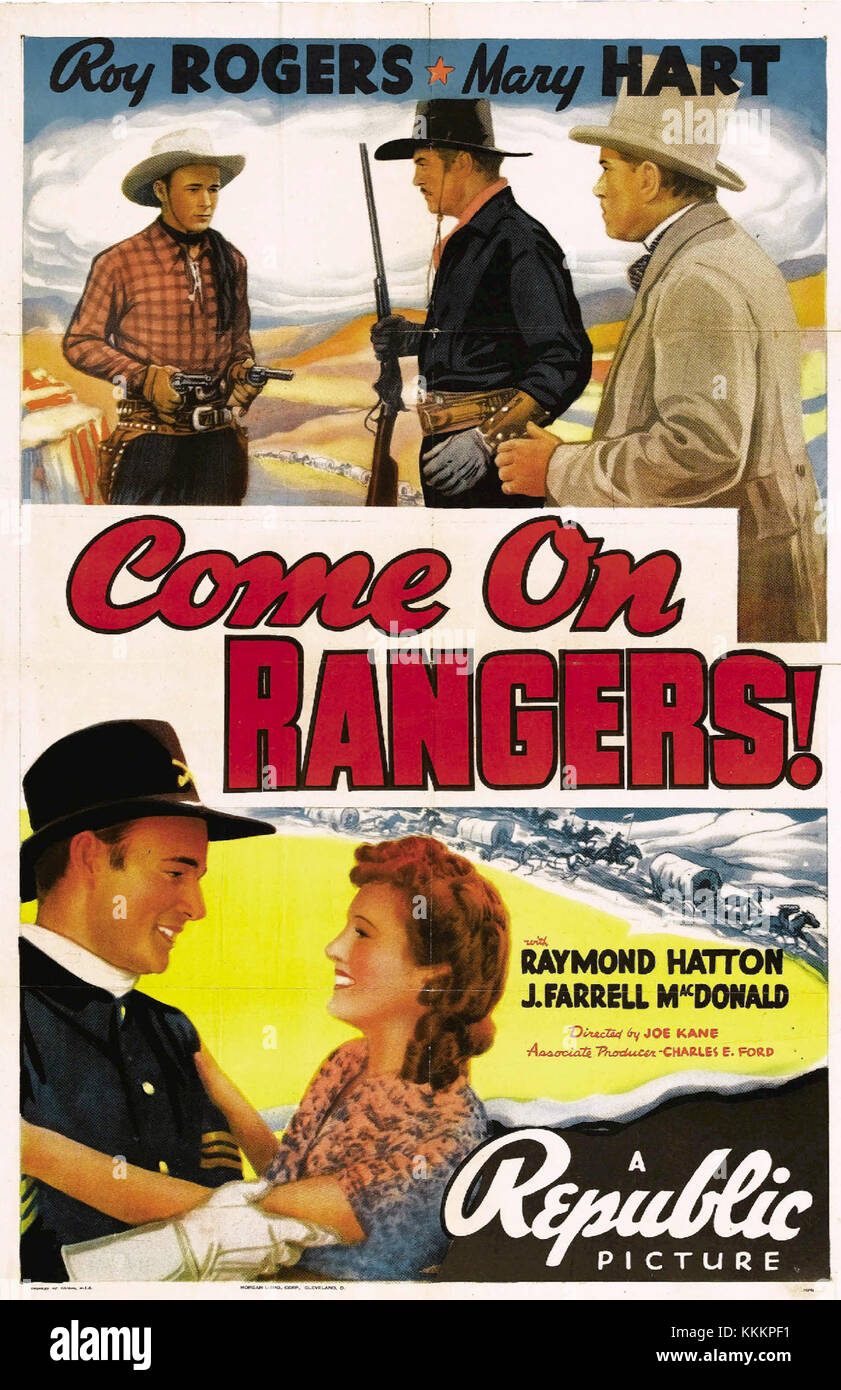 Ein Filmplakat für den Film „Come On, Rangers“ aus dem Jahr 1933, der das amerikanische Kino und die Filmwerbung in den 1930er Jahren repräsentiert Stockfoto