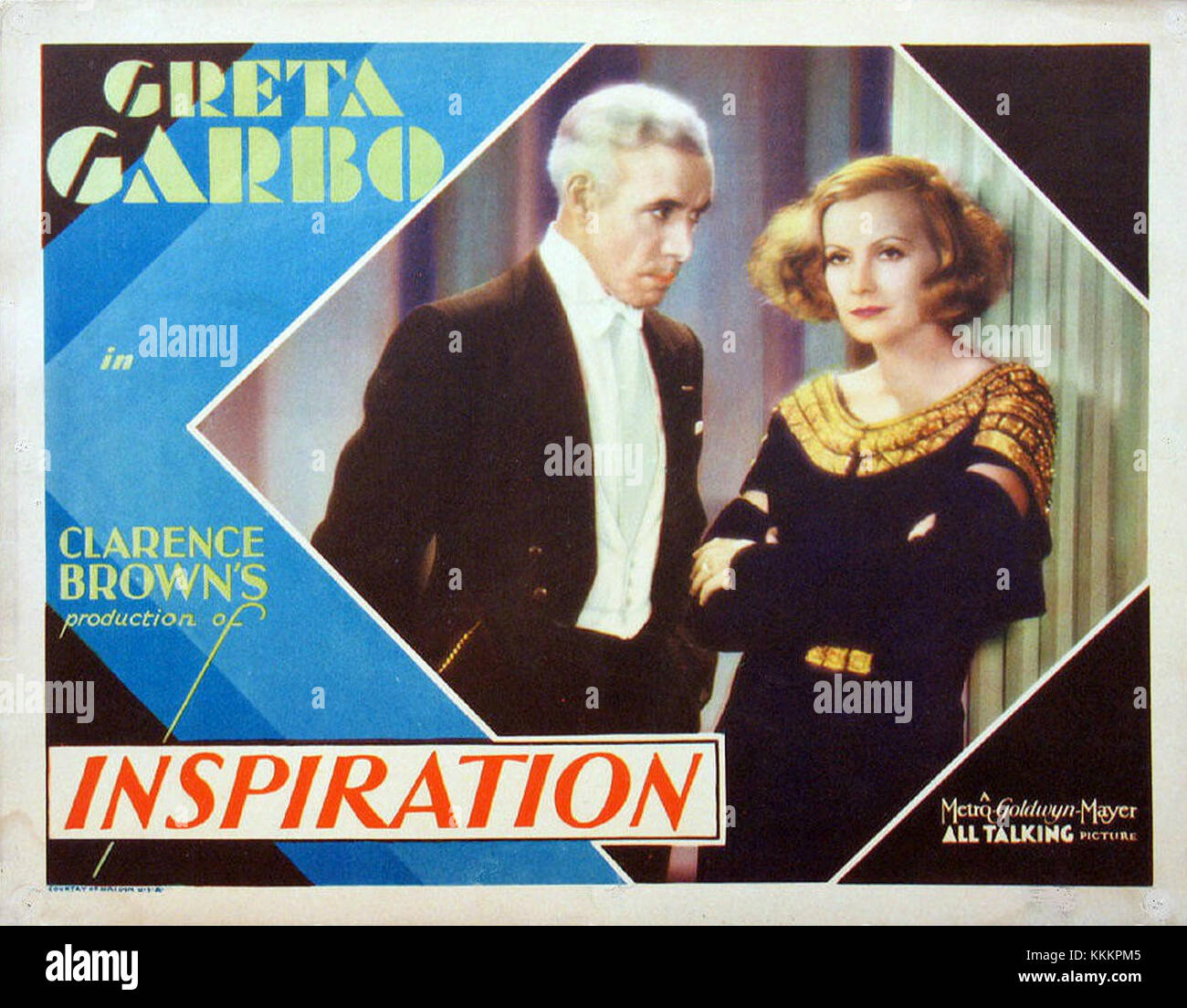 Diese Foyerkarte aus dem Film *Inspiration* hebt eine Szene aus dem Film hervor und spiegelt den visuellen und künstlerischen Stil des frühen Kinos wider. Es dient als ein Stück Filmgeschichte. Stockfoto