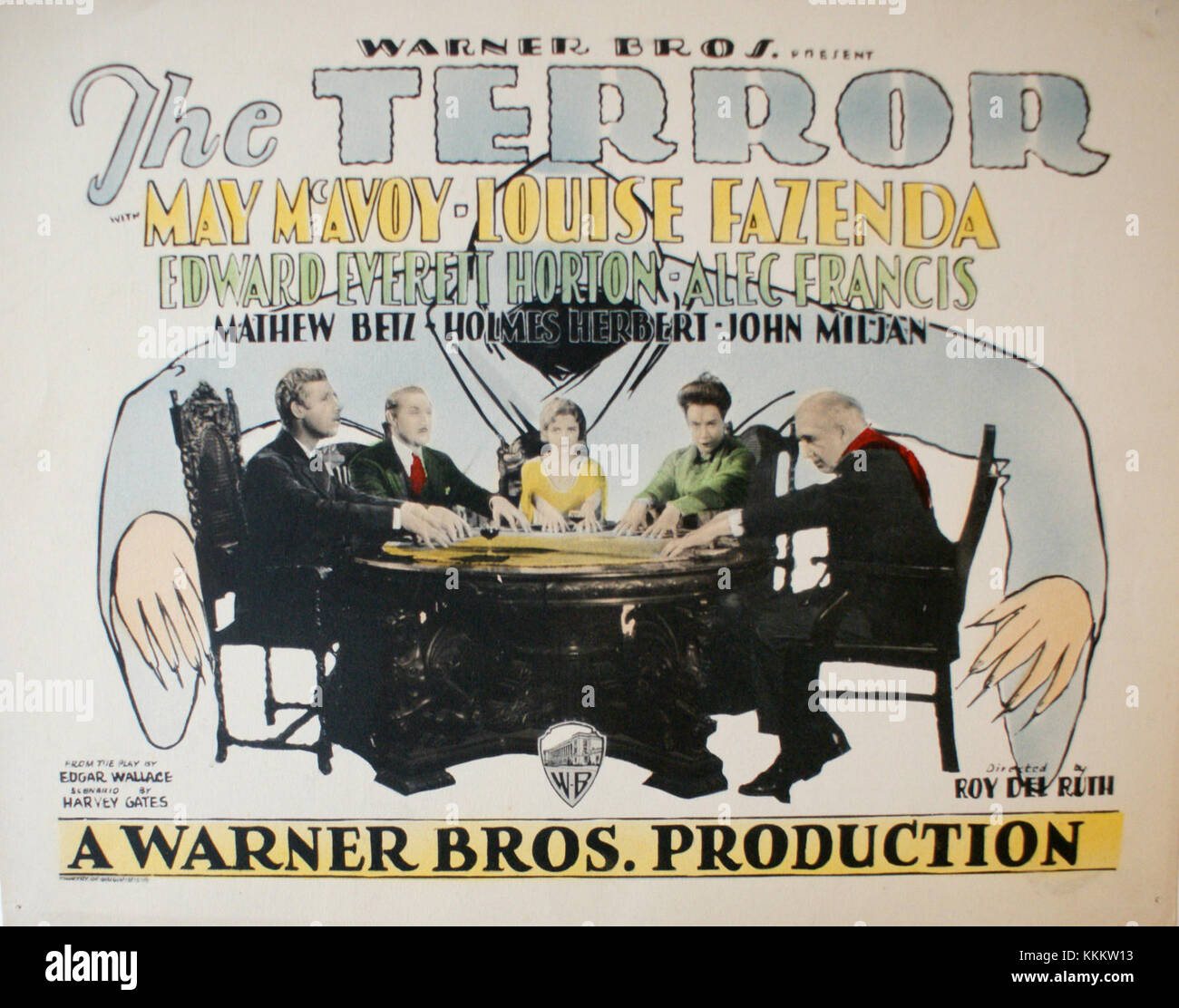 Diese Foyerkarte für den Film „The Terror“ zeigt Werbekunstwerke, in denen wichtige Szenen und Charaktere aus dem Horrorfilm von 1963 gezeigt werden. Stockfoto