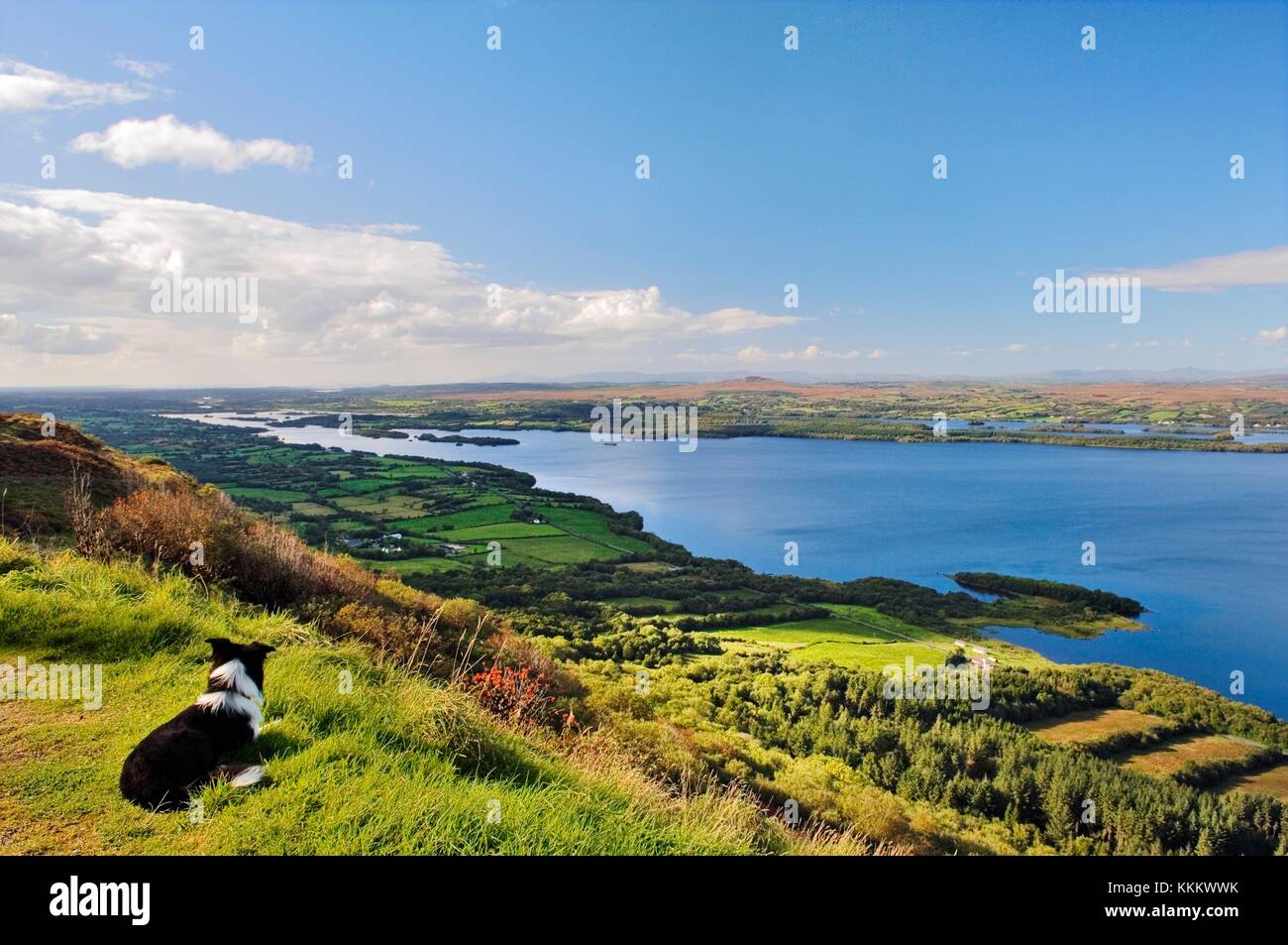 Westen über Lower Lough Erne von den Klippen von beleek magho County Fermanagh in der Nähe von enniskillen in Richtung Donegal Bay. Irland. Stockfoto