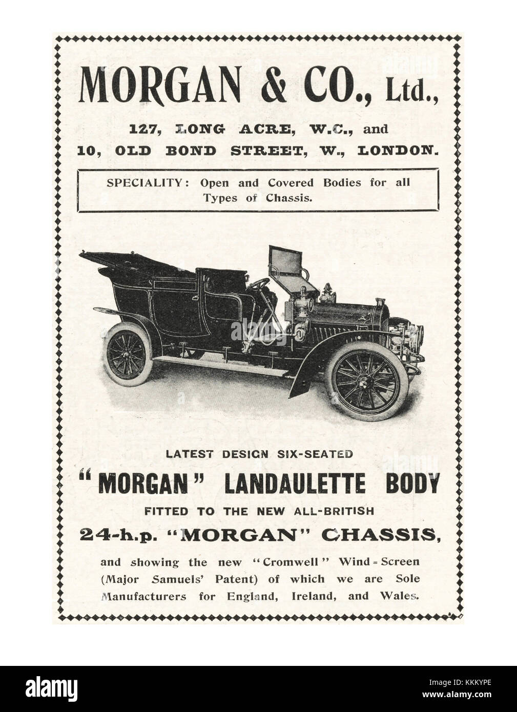 1906 UK Magazin Morgan Car Advert Stockfoto