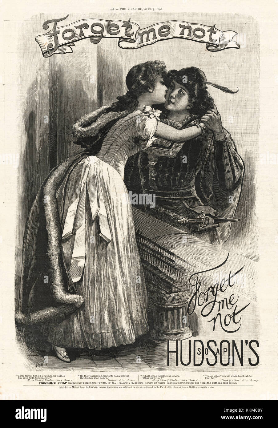 1890 Großbritannien, das die Zeitschrift Hudson Seife Advert Stockfoto