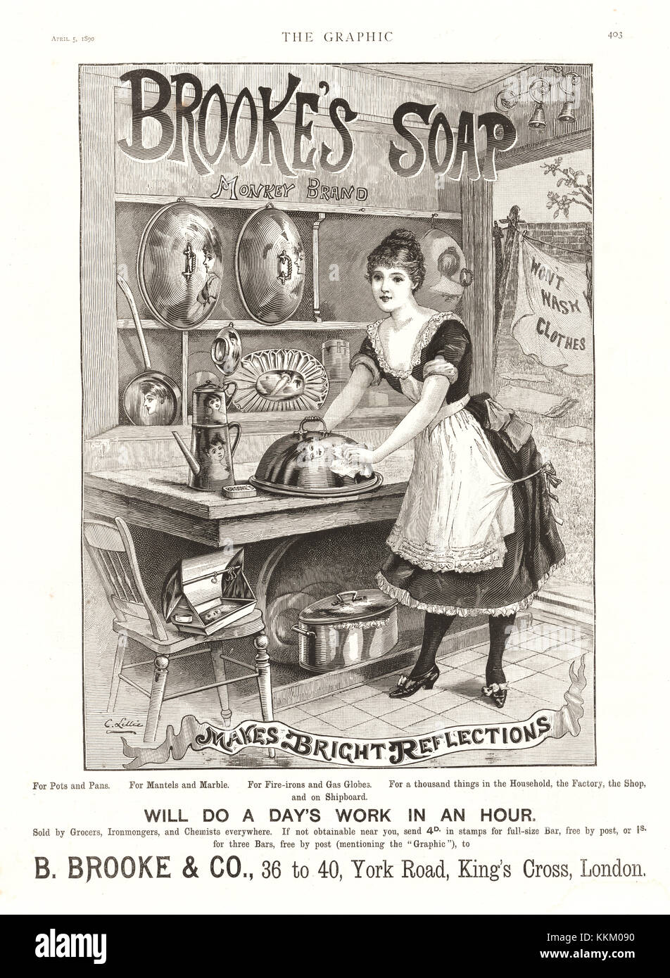 1890 Großbritannien, das die Zeitschrift Brooke Seifenfabrik Advert Stockfoto